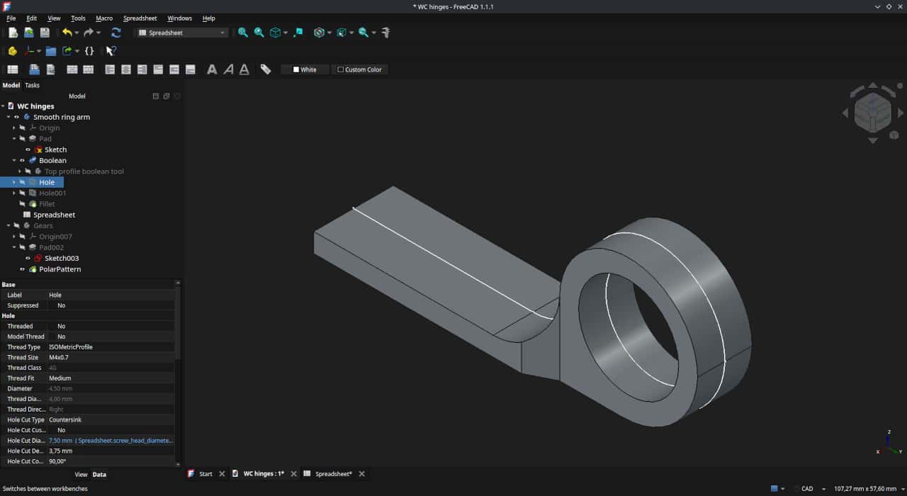 The base hinge ring after the Boolean operation