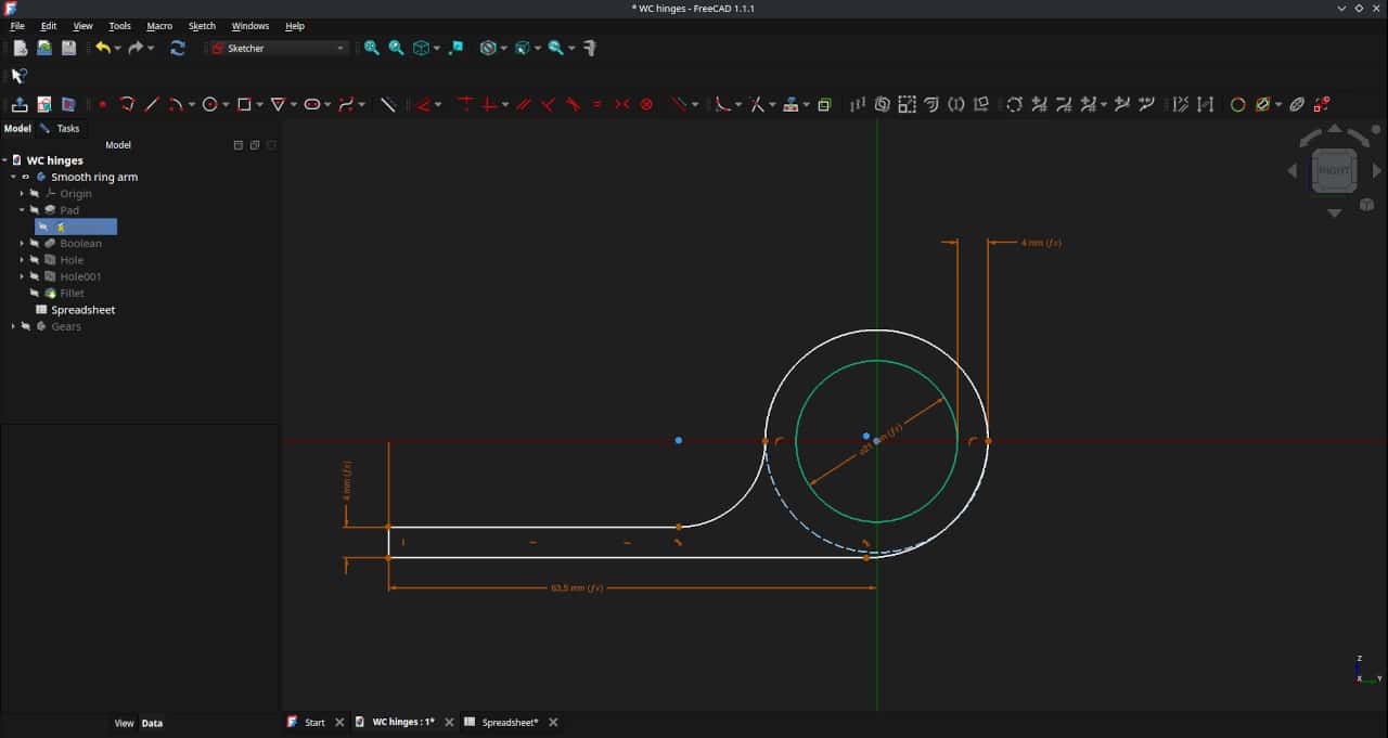 Side-view sketch of the base hinge ring