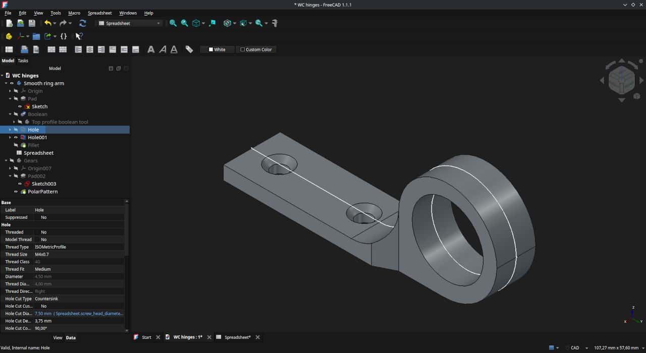 The base hinge ring with screw holes